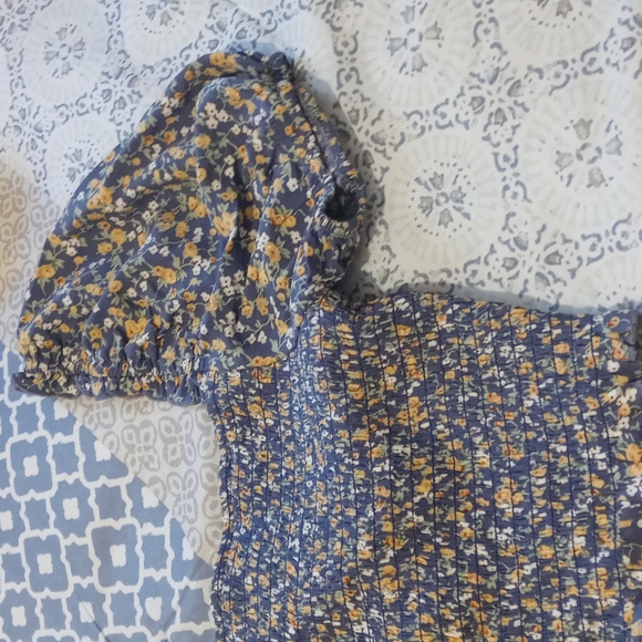 💚 Whiteroom + Cactus Floral elastic shirred s/sleeve square neck M - Picture 3 of 6